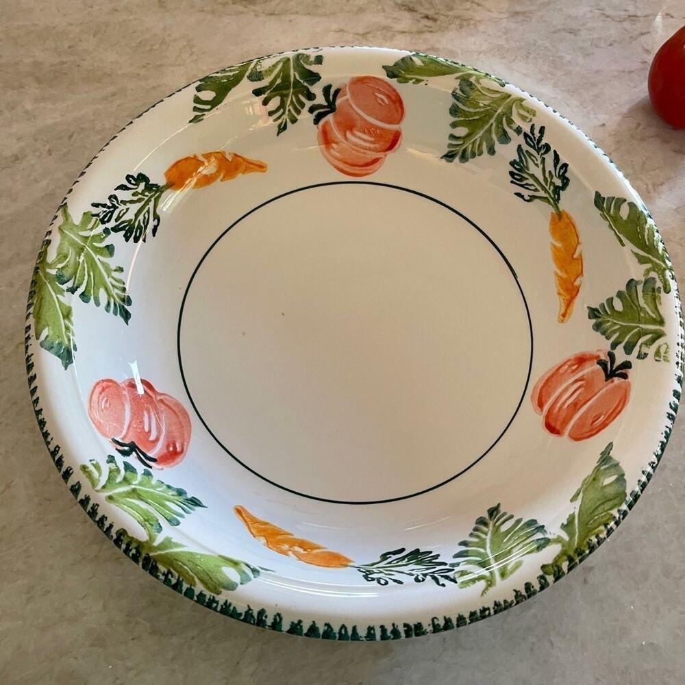 Vintage Pottery Barn 13-1/2” large bowl carrots and pumpkins pasta serving bowl - Picture 3 of 16